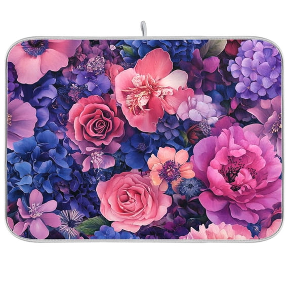 Yayeee Dish Drying Mat for Kitchen Counter 18"x24" Microfiber Absorbent Pad, Vibrant Art Flowers