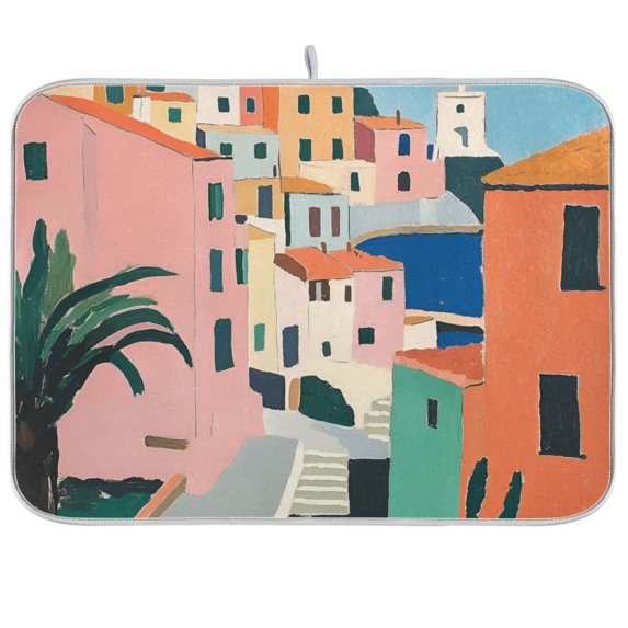 Yayeee Dish Drying Mat for Kitchen Counter 18"x24" Microfiber Absorbent Pad, Art City