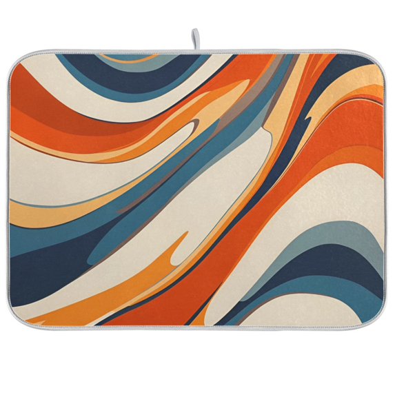 Yayeee Dish Drying Mat for Kitchen Counter 18"x24" Microfiber Absorbent Pad, Beige Abstract Wavy