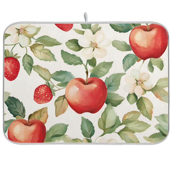 Yayeee Dish Drying Mat for Kitchen Counter 18"x24" Microfiber Absorbent Pad, Beige Apple Pattern