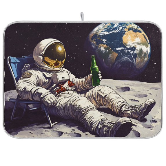 Yayeee Dish Drying Mat for Kitchen Counter 18"x24" Microfiber Absorbent Pad, Beige Astronaut
