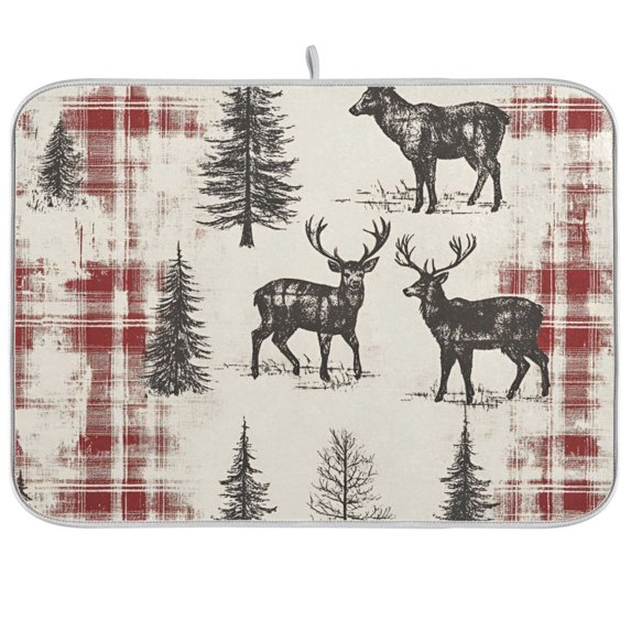 Yayeee Dish Drying Mat for Kitchen Counter 18"x24" Microfiber Absorbent Pad, Beige Deer