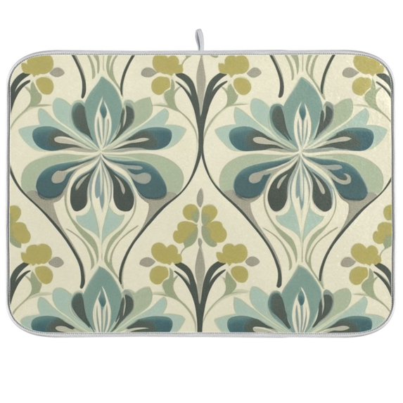 Yayeee Dish Drying Mat for Kitchen Counter 18"x24" Microfiber Absorbent Pad, Beige Floral Pattern