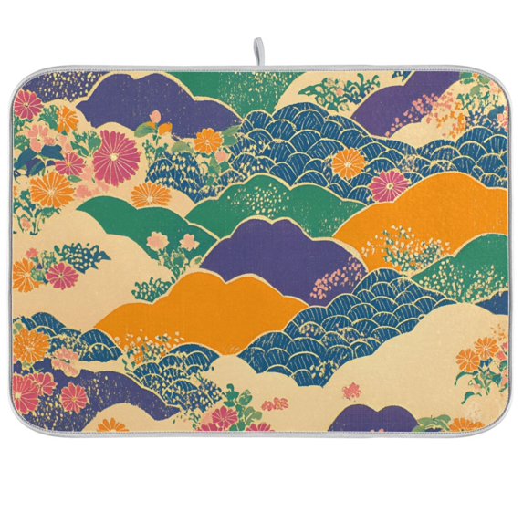Yayeee Dish Drying Mat for Kitchen Counter 18"x24" Microfiber Absorbent Pad, Beige Floral Wave