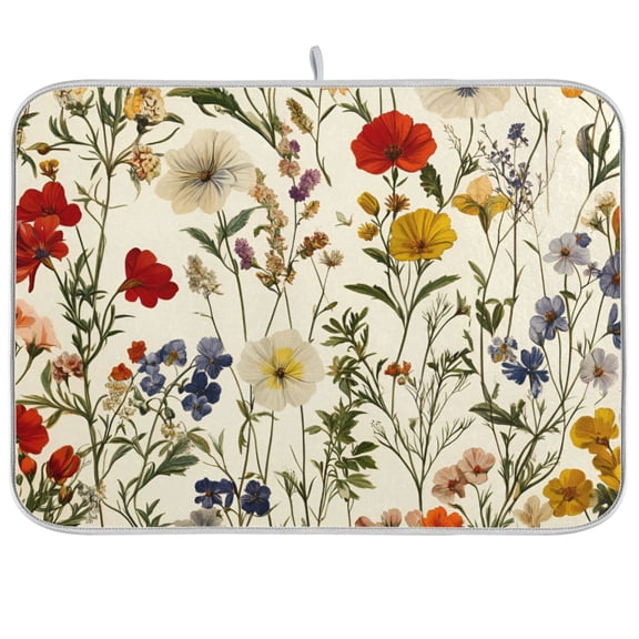Yayeee Dish Drying Mat for Kitchen Counter 18"x24" Microfiber Absorbent Pad, Beige Floral
