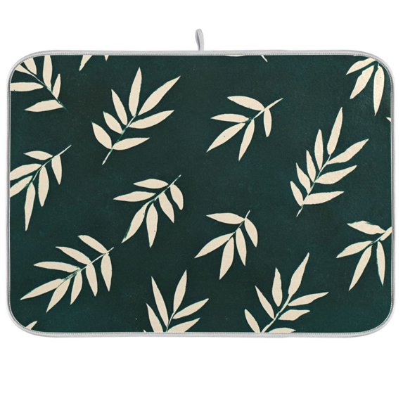 Yayeee Dish Drying Mat for Kitchen Counter 18"x24" Microfiber Absorbent Pad, Beige Leaves