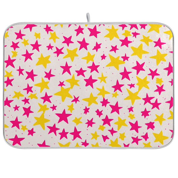 Yayeee Dish Drying Mat for Kitchen Counter 18"x24" Microfiber Absorbent Pad, Beige Stars