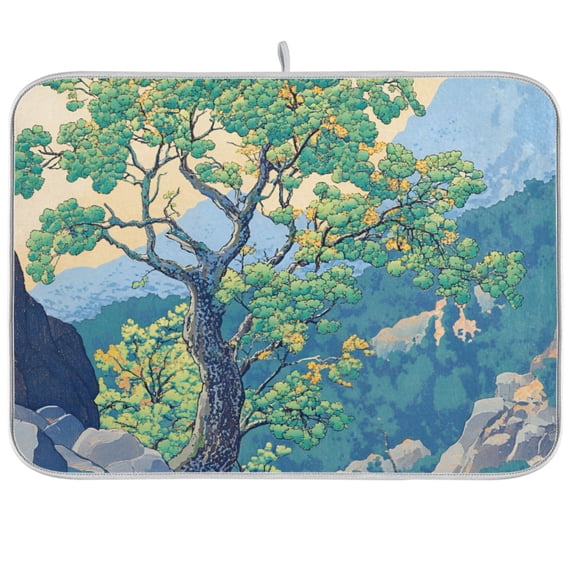 Yayeee Dish Drying Mat for Kitchen Counter 18"x24" Microfiber Absorbent Pad, Beige Tree