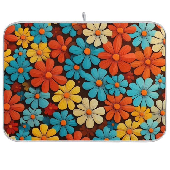 Yayeee Dish Drying Mat for Kitchen Counter 18"x24" Microfiber Absorbent Pad, Blooming Flowers