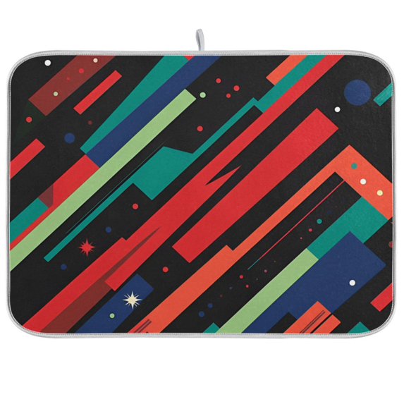 Yayeee Dish Drying Mat for Kitchen Counter 18"x24" Microfiber Absorbent Pad, Blue Abstract Lines