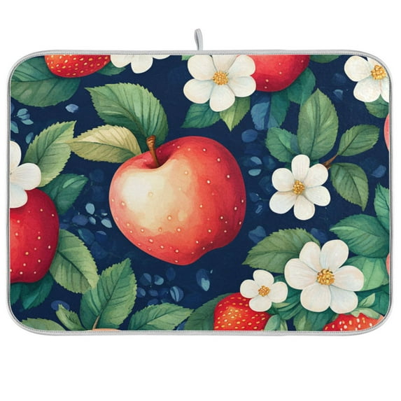 Yayeee Dish Drying Mat for Kitchen Counter 18"x24" Microfiber Absorbent Pad, Blue Apple Pattern