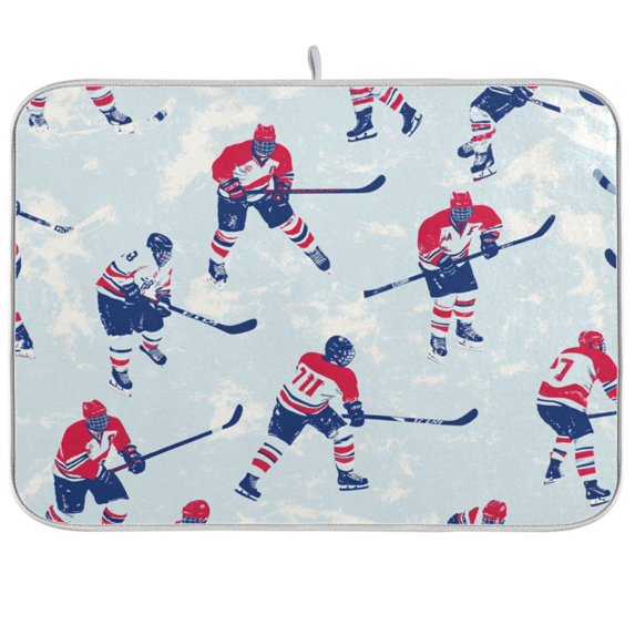 Yayeee Dish Drying Mat for Kitchen Counter 18"x24" Microfiber Absorbent Pad, Blue Ice Hockey