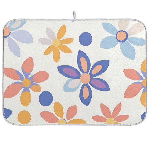 Yayeee Dish Drying Mat for Kitchen Counter 18"x24" Microfiber Absorbent Pad, Blue Retro Flower