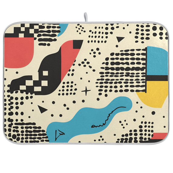 Yayeee Dish Drying Mat for Kitchen Counter 18"x24" Microfiber Absorbent Pad, Blue Retro Print