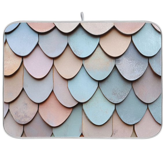Yayeee Dish Drying Mat for Kitchen Counter 18"x24" Microfiber Absorbent Pad, Blue Shimmering Pattern