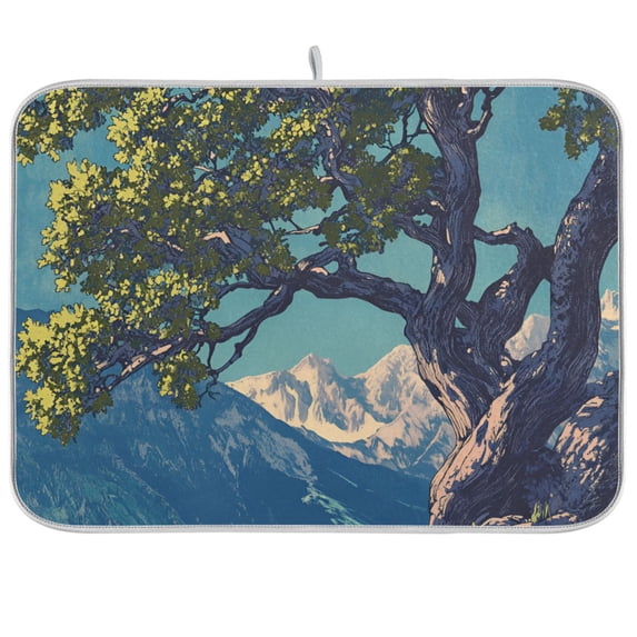 Yayeee Dish Drying Mat for Kitchen Counter 18"x24" Microfiber Absorbent Pad, Blue Tree