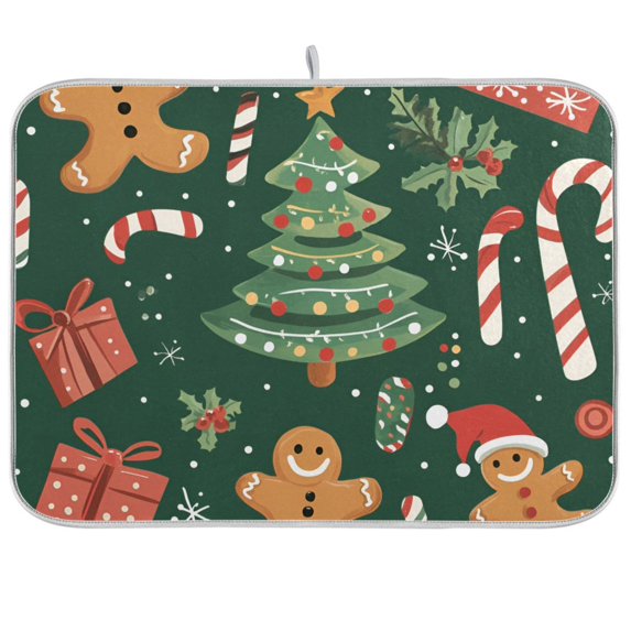 Yayeee Dish Drying Mat for Kitchen Counter 18"x24" Microfiber Absorbent Pad, Brown Christmas Gingerbread