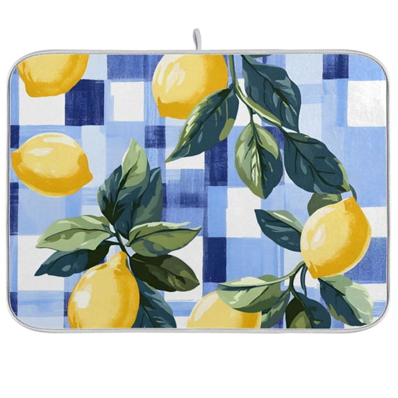 Yayeee Dish Drying Mat for Kitchen Counter 18"x24" Microfiber Absorbent Pad, Cartoon Lemon Leaves