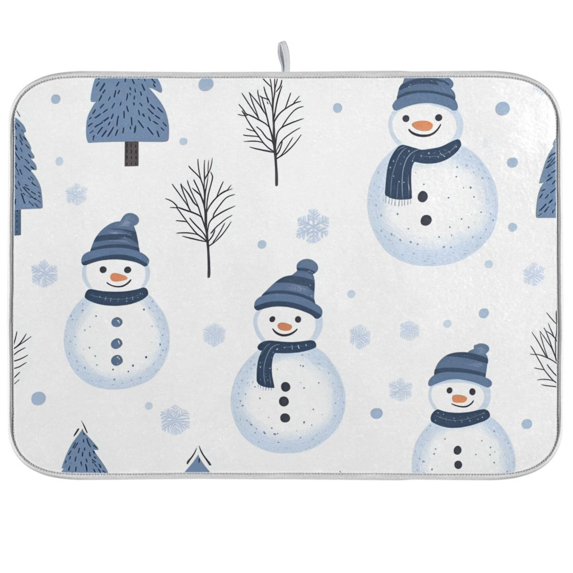 Yayeee Dish Drying Mat for Kitchen Counter 18"x24" Microfiber Absorbent Pad, Cartoon Snowmen