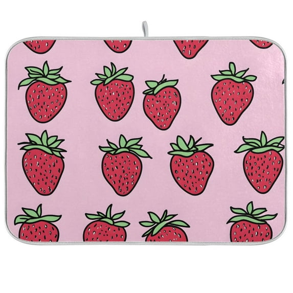 Yayeee Dish Drying Mat for Kitchen Counter 18"x24" Microfiber Absorbent Pad, Cartoon Strawberry
