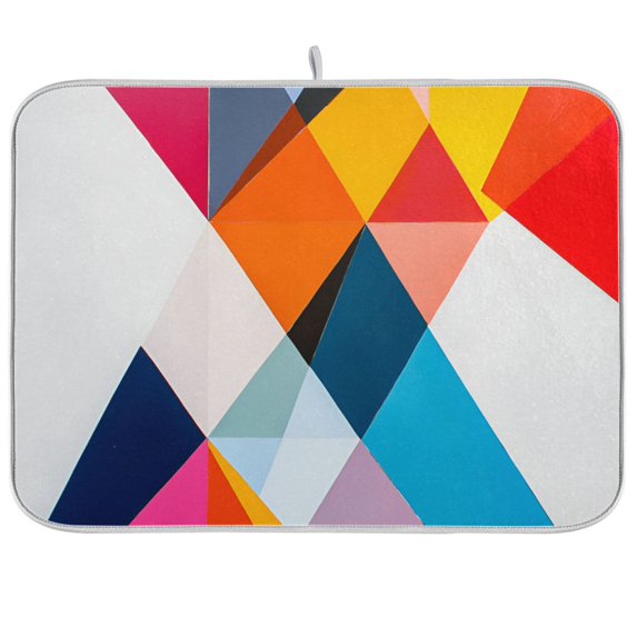 Yayeee Dish Drying Mat for Kitchen Counter 18"x24" Microfiber Absorbent Pad, Colorful Triangles
