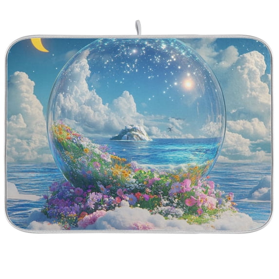 Yayeee Dish Drying Mat for Kitchen Counter 18"x24" Microfiber Absorbent Pad, Crystal Ocean