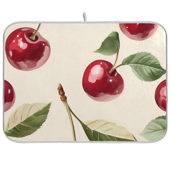 Yayeee Dish Drying Mat for Kitchen Counter 18"x24" Microfiber Absorbent Pad, Cute Cherry