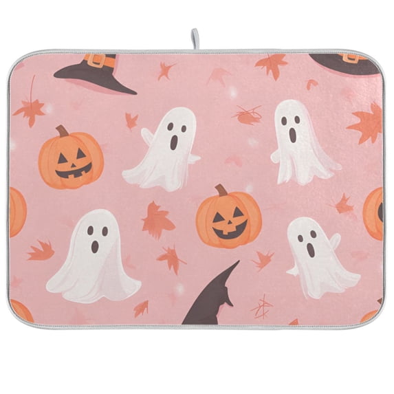 Yayeee Dish Drying Mat for Kitchen Counter 18"x24" Microfiber Absorbent Pad, Cute Pink Halloween