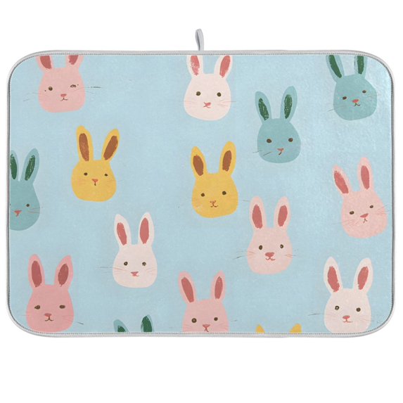 Yayeee Dish Drying Mat for Kitchen Counter 18"x24" Microfiber Absorbent Pad, Cute Rabbits