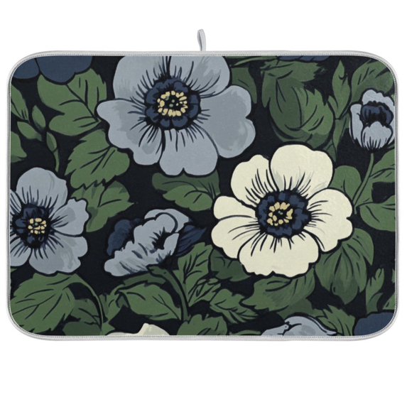 Yayeee Dish Drying Mat for Kitchen Counter 18"x24" Microfiber Absorbent Pad, Dark Floral