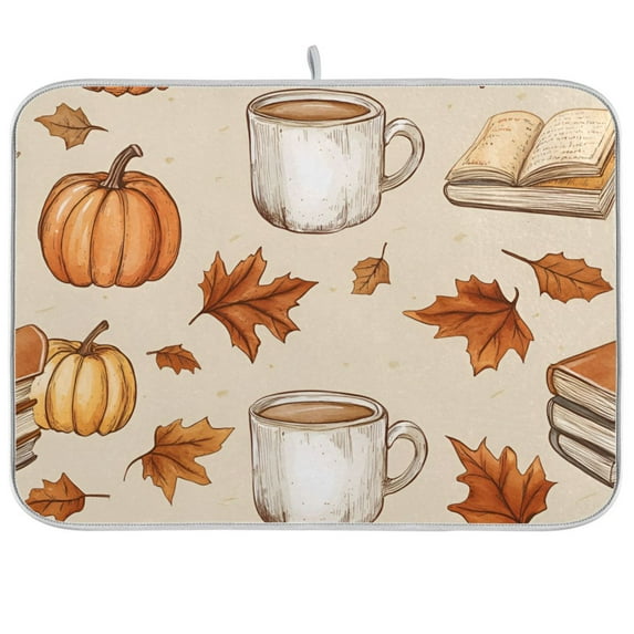 Yayeee Dish Drying Mat for Kitchen Counter 18"x24" Microfiber Absorbent Pad, Fall Mug Pattern