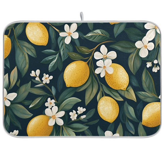 Yayeee Dish Drying Mat for Kitchen Counter 18"x24" Microfiber Absorbent Pad, Floral Lemons