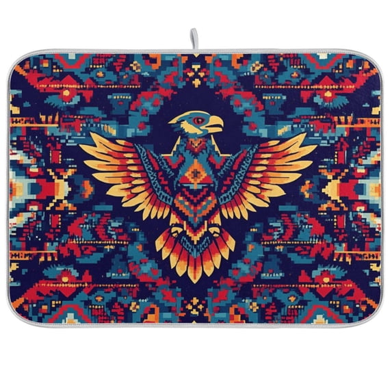 Yayeee Dish Drying Mat for Kitchen Counter 18"x24" Microfiber Absorbent Pad, Geometric Eagle