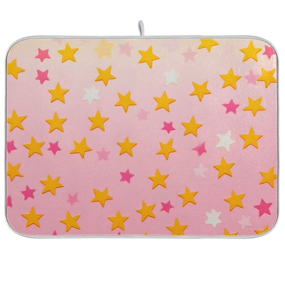 Yayeee Dish Drying Mat for Kitchen Counter 18"x24" Microfiber Absorbent Pad, Gradient Pink Stars