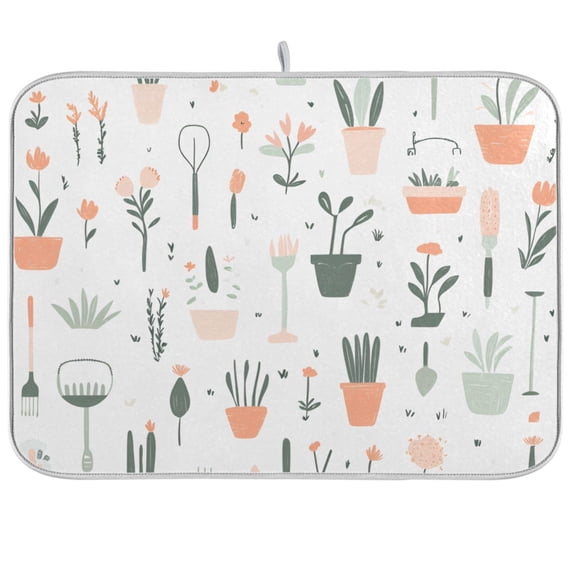 Yayeee Dish Drying Mat for Kitchen Counter 18"x24" Microfiber Absorbent Pad, Green Garden Pattern