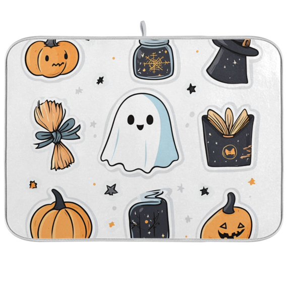 Yayeee Dish Drying Mat for Kitchen Counter 18"x24" Microfiber Absorbent Pad, Halloween Ghost