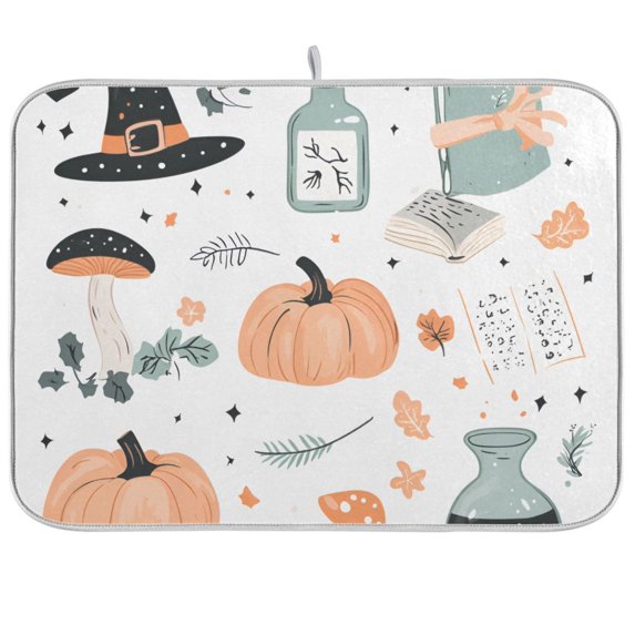 Yayeee Dish Drying Mat for Kitchen Counter 18"x24" Microfiber Absorbent Pad, Halloween Pumpkin