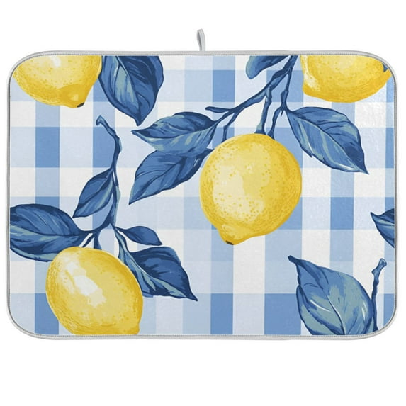Yayeee Dish Drying Mat for Kitchen Counter 18"x24" Microfiber Absorbent Pad, Light Blue Lemon