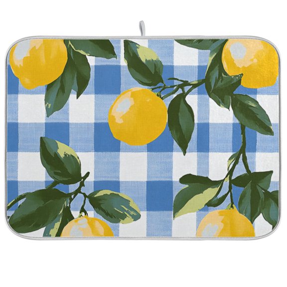 Yayeee Dish Drying Mat for Kitchen Counter 18"x24" Microfiber Absorbent Pad, Light Blue Plaid