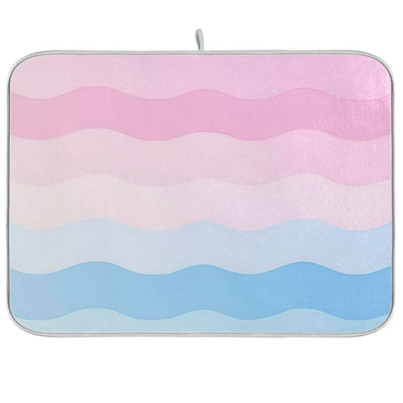 Yayeee Dish Drying Mat for Kitchen Counter 18"x24" Microfiber Absorbent Pad, Light Pink Stripes