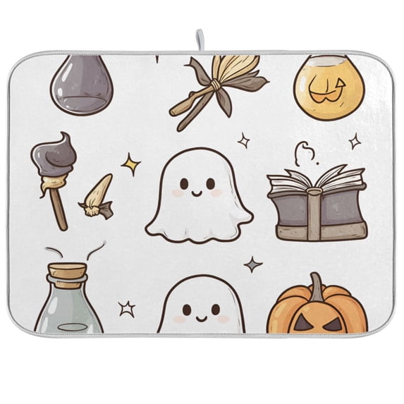 Yayeee Dish Drying Mat for Kitchen Counter 18"x24" Microfiber Absorbent Pad, Magical Halloween Ghost