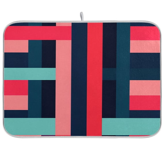 Yayeee Dish Drying Mat for Kitchen Counter 18"x24" Microfiber Absorbent Pad, Navy Blue Stripes