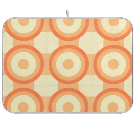 Yayeee Dish Drying Mat for Kitchen Counter 18"x24" Microfiber Absorbent Pad, Orange Circle