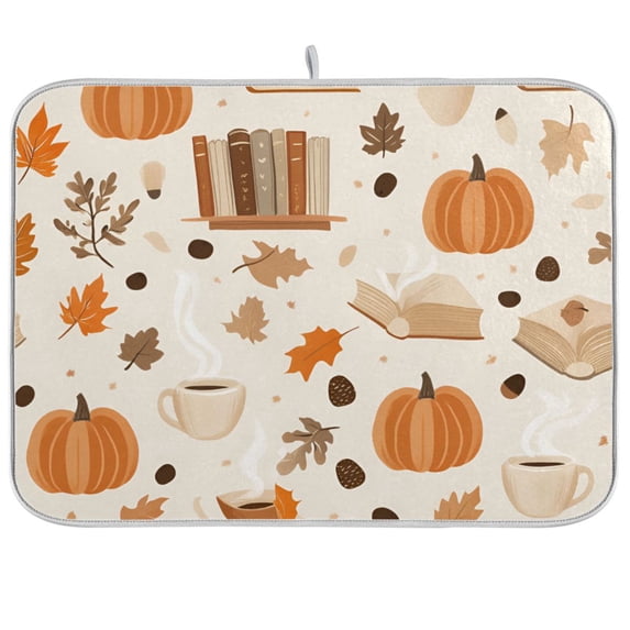 Yayeee Dish Drying Mat for Kitchen Counter 18"x24" Microfiber Absorbent Pad, Orange Fall Pumpkin