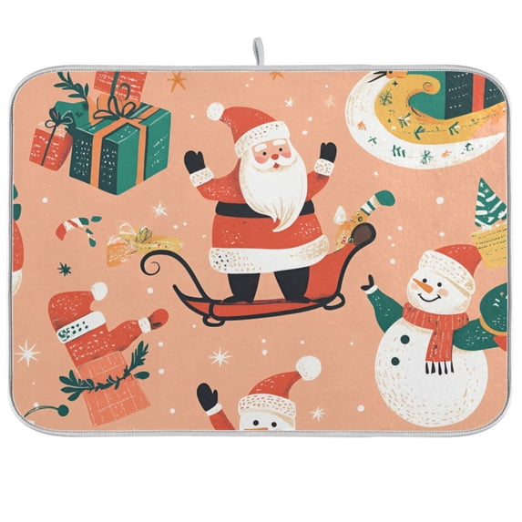 Yayeee Dish Drying Mat for Kitchen Counter 18"x24" Microfiber Absorbent Pad, Pink Christmas Santa