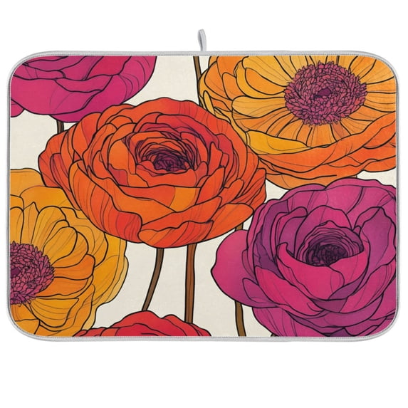 Yayeee Dish Drying Mat for Kitchen Counter 18"x24" Microfiber Absorbent Pad, Purple Hand Drawn Floral