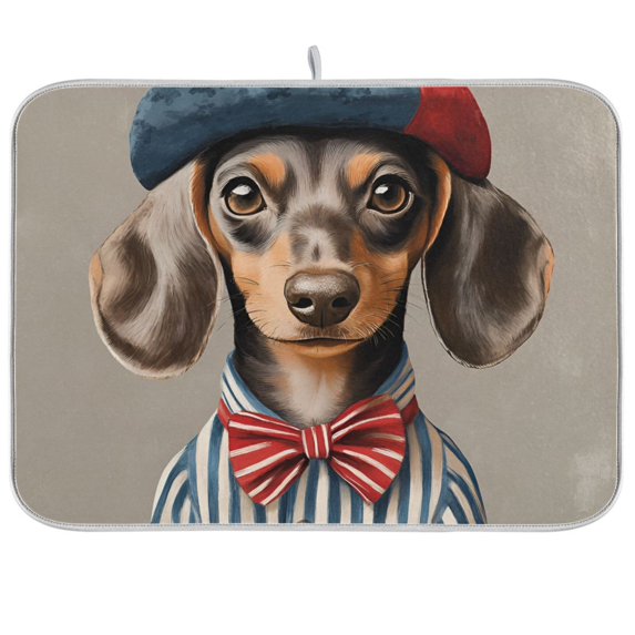 Yayeee Dish Drying Mat for Kitchen Counter 18"x24" Microfiber Absorbent Pad, Red Dog Artist