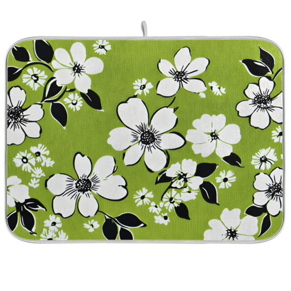 Yayeee Dish Drying Mat for Kitchen Counter 18"x24" Microfiber Absorbent Pad, Retro Floral