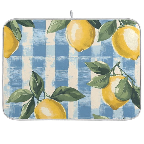 Yayeee Dish Drying Mat for Kitchen Counter 18"x24" Microfiber Absorbent Pad, Retro Lemon Leaves