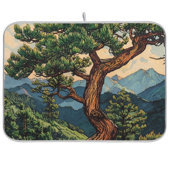 Yayeee Dish Drying Mat for Kitchen Counter 18"x24" Microfiber Absorbent Pad, Retro Pine Tree